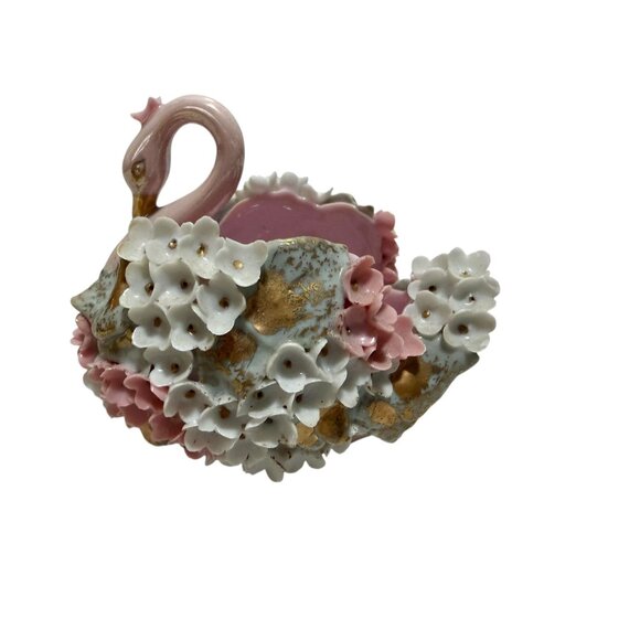 Lefton China Hand-painted Swan Figurine Floral Pink White - Picture 4 of 11